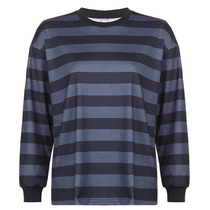 Women's Striped Long Sleeve Crew Neck Sweatshirt