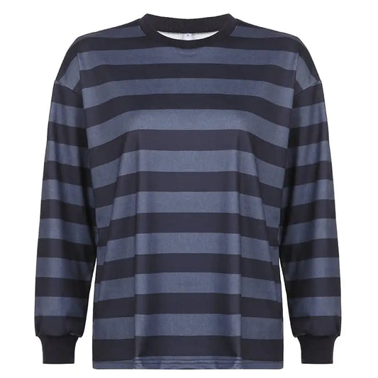 Women's Striped Long Sleeve Crew Neck Sweatshirt