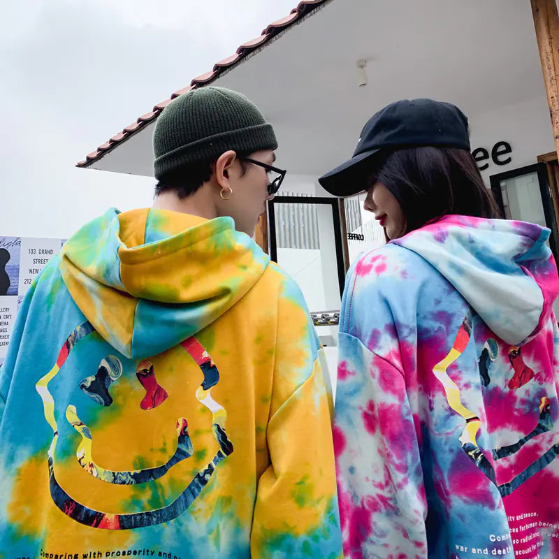 Tie-Dye Smiley Face Hoodies for Couples