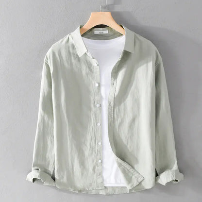 Men's Casual White Linen Long Sleeve Shirt 9206