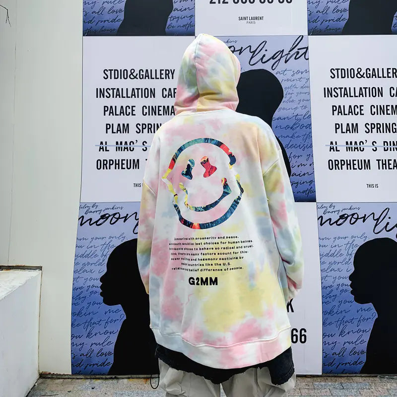 Tie-Dye Smiley Face Hoodies for Couples