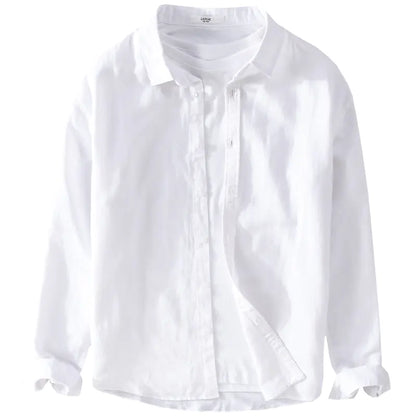 Men's Casual White Linen Long Sleeve Shirt 9206