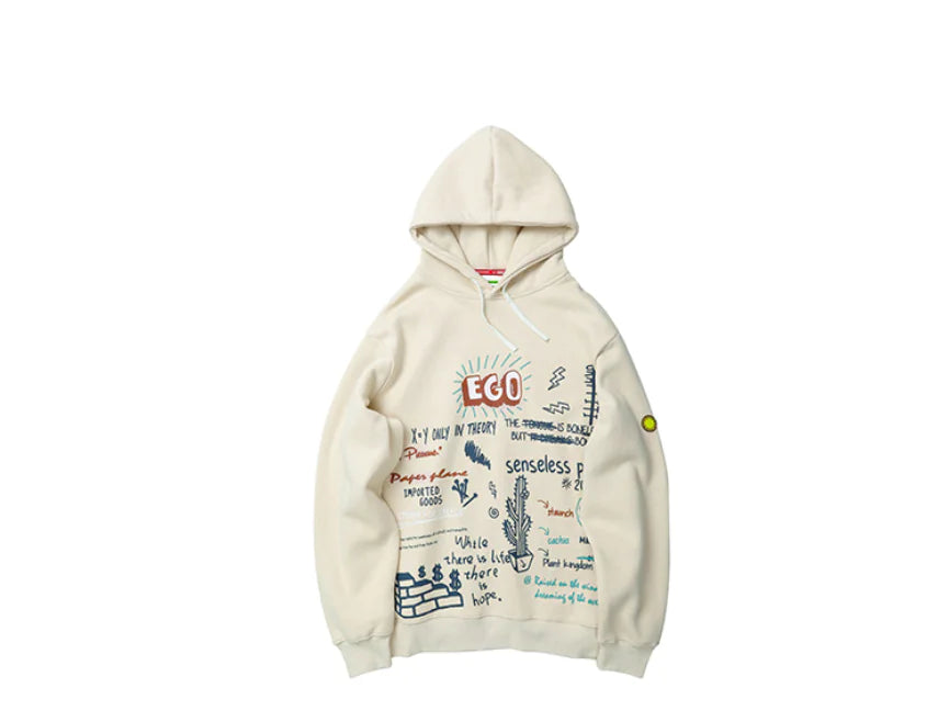 Winter Hoodie with Funny Graffiti Print