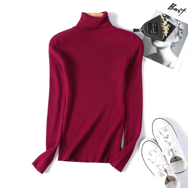 Turtleneck Sweater for Women - Slim Fit Knit Top
