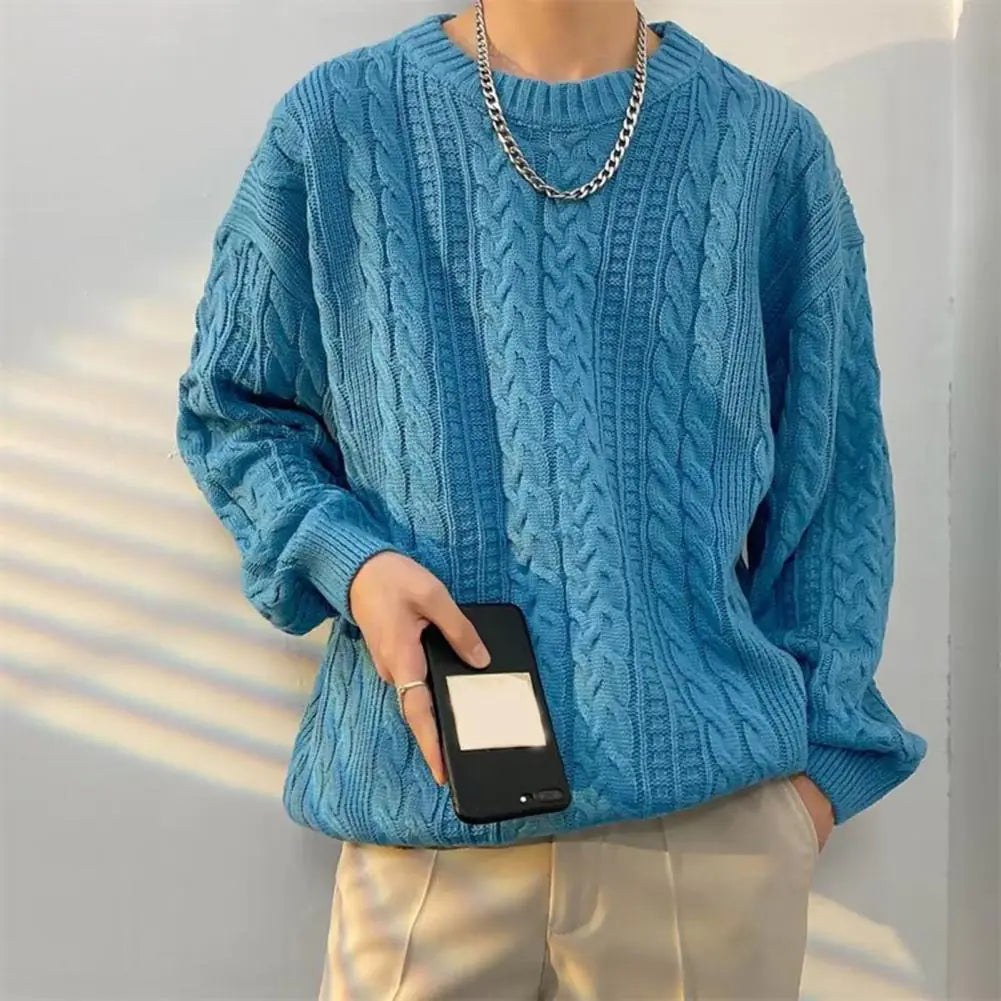 Korean Knitted Pullover Sweater for Men in Solid Color