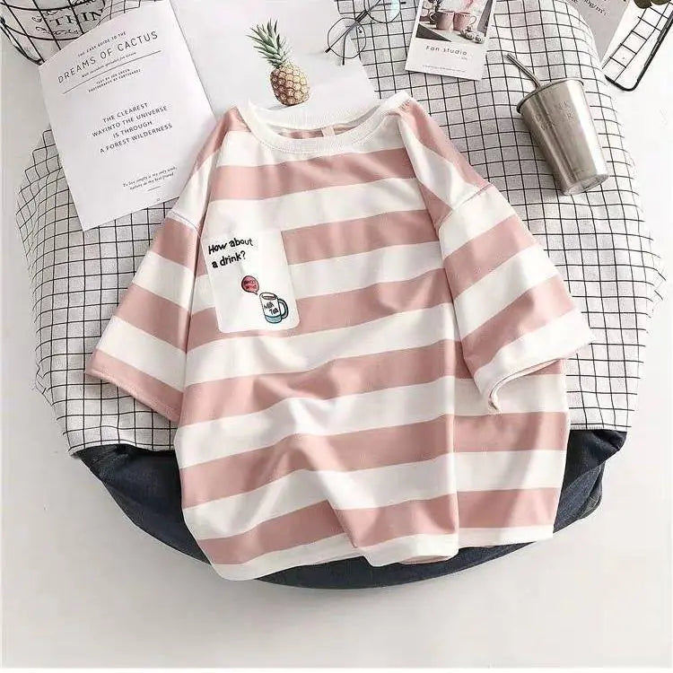 Summer Korean Style Loose Striped Short Sleeve T-Shirt
