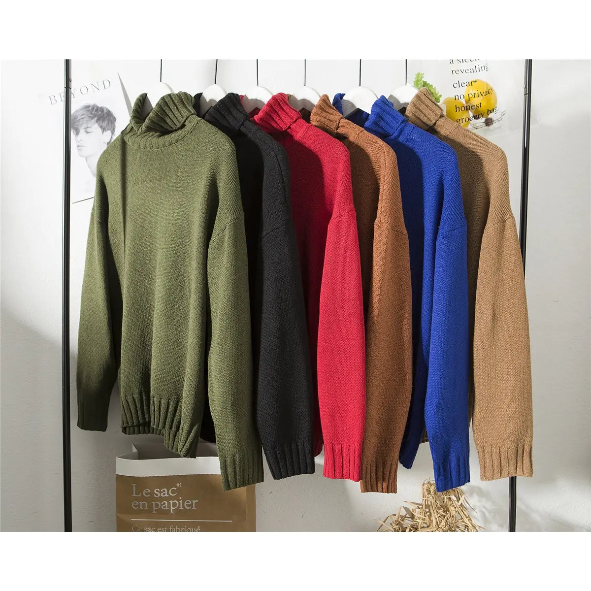 Men's Korean Style High Neck Loose Knit Sweater