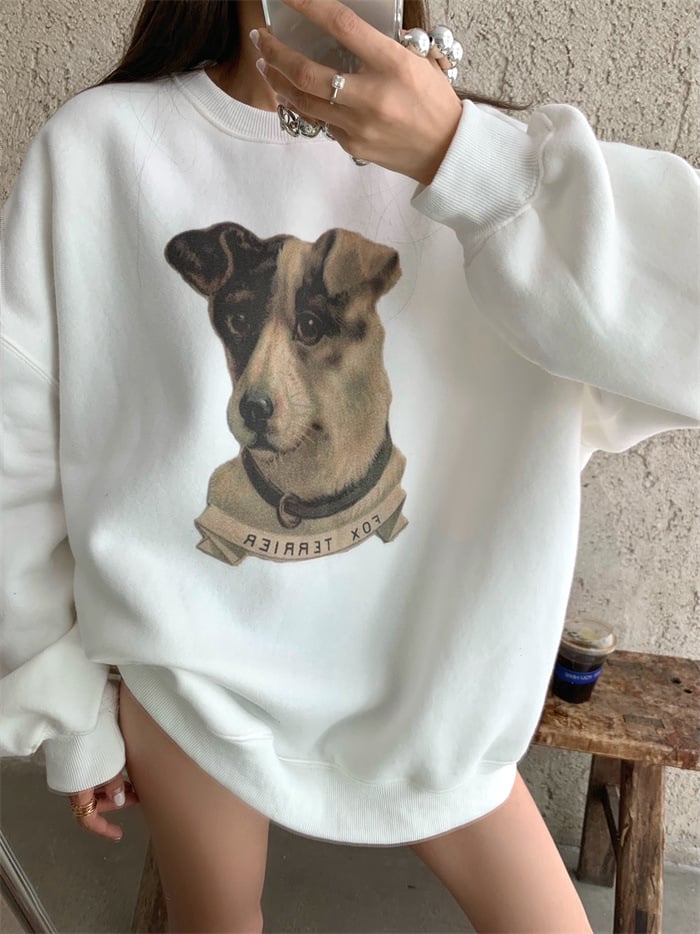 Loose Round Neck Printed Women's Sweater