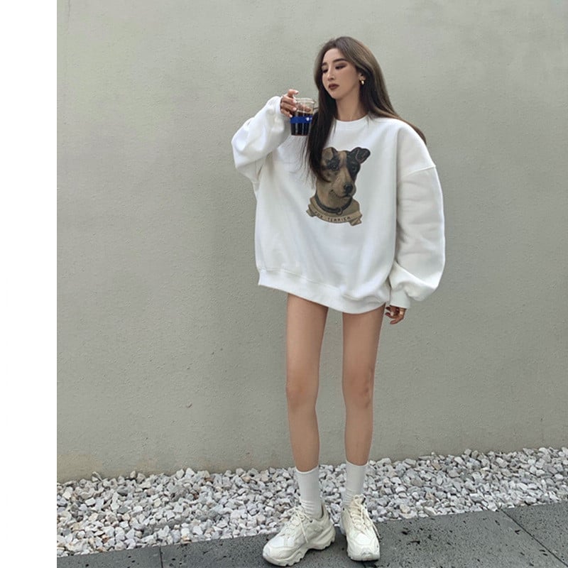 Loose Round Neck Printed Women's Sweater