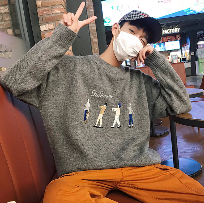 Cartoon Embroidered Sweater for Men - Loose Knit Design