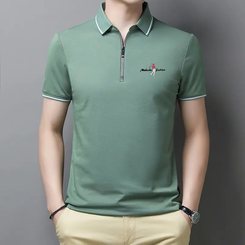 Summer Men's Short Sleeve Zipper Polo T-Shirt