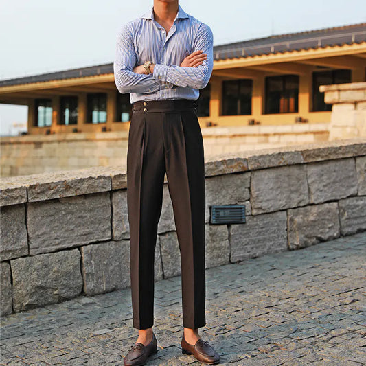 White High Waist Retro Business Pants with Buttons