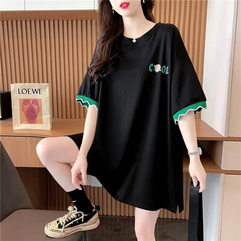 Patchwork Print Oversized Women's Casual T-Shirts