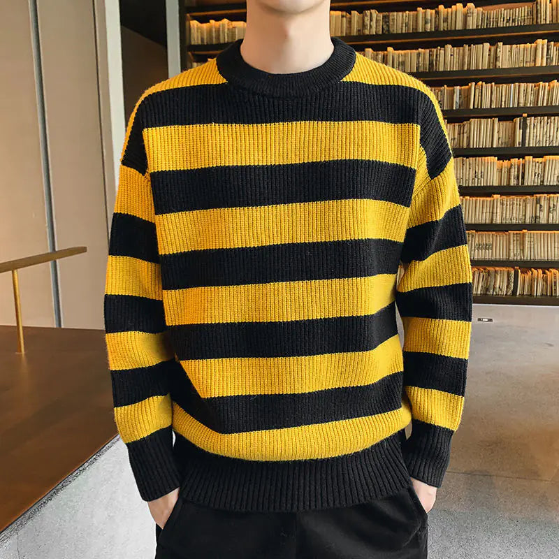 Men's Thick Knitted Round Neck Sweater for Autumn Winter