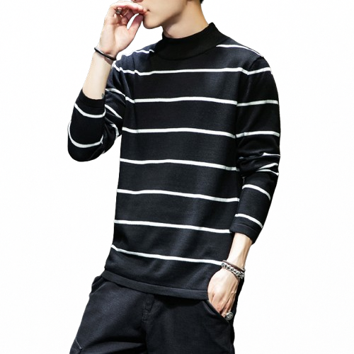 Men's Half Turtleneck Striped Sweater