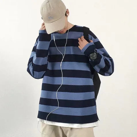 Women's Striped Long Sleeve Crew Neck Sweatshirt