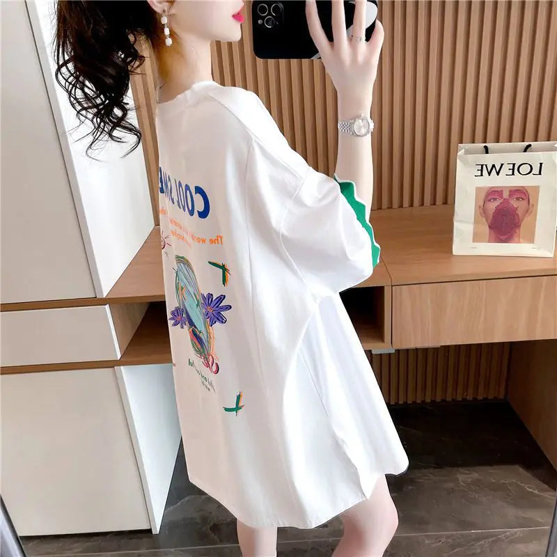 Patchwork Print Oversized Women's Casual T-Shirts