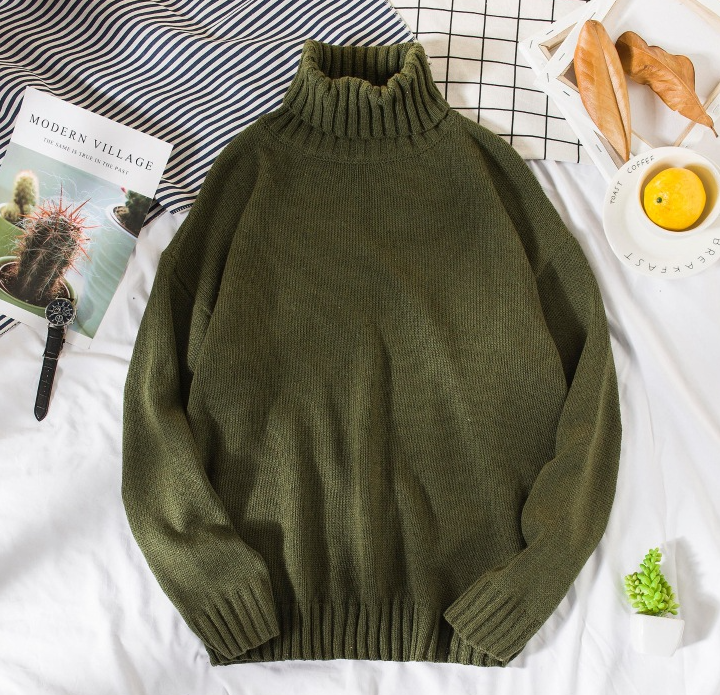 Men's Korean Style High Neck Loose Knit Sweater