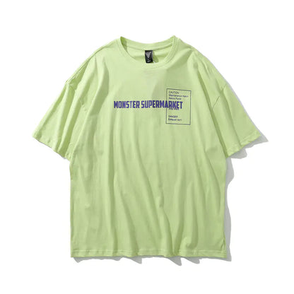 Men's Loose Fit Cotton T-Shirt with Godzilla Print