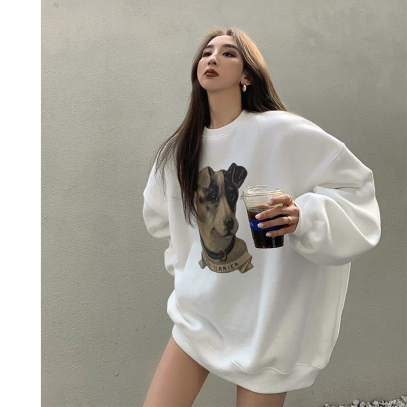 Loose Round Neck Printed Women's Sweater