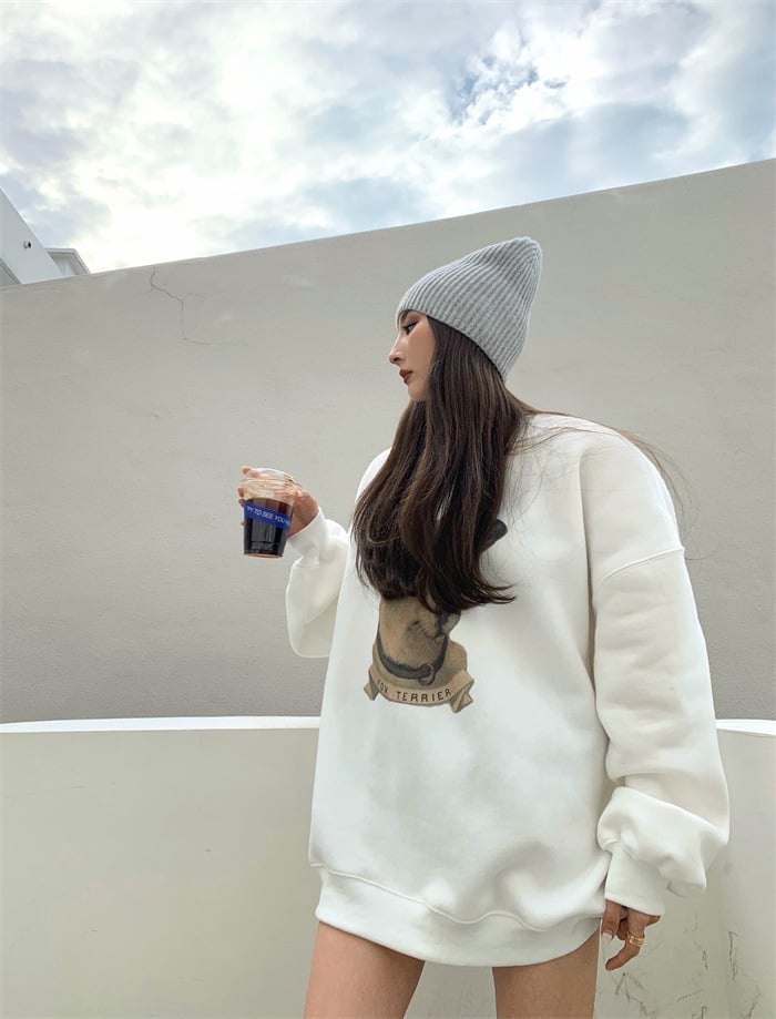 Loose Round Neck Printed Women's Sweater