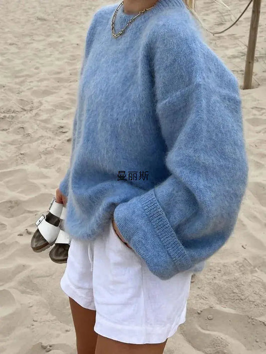 2023 Autumn Women's Knitted Sweater in Mohair Wool