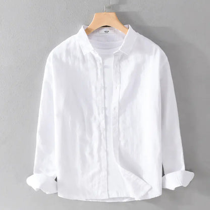 Men's Casual White Linen Long Sleeve Shirt 9206