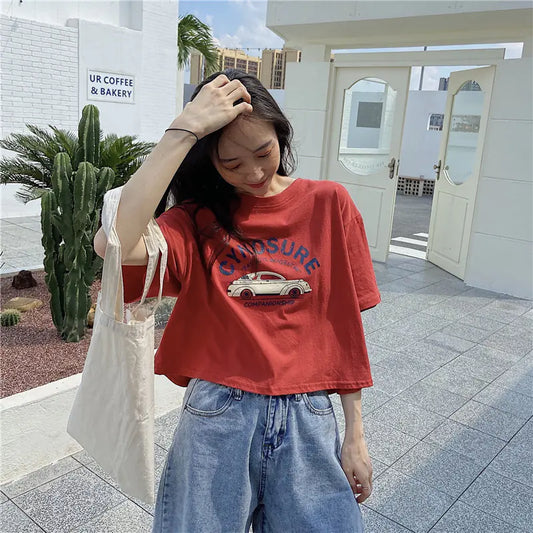 Loose Fit Short Sleeve T-Shirt for Women - Vintage Style