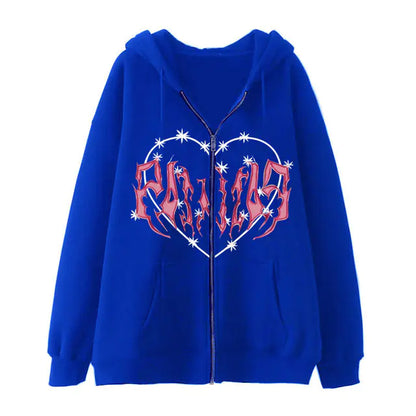 Y2K Oversized Hoodie with Graffiti Heart Print for Women