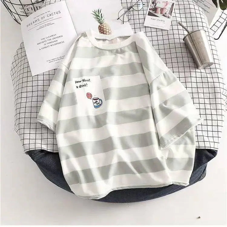 Summer Korean Style Loose Striped Short Sleeve T-Shirt
