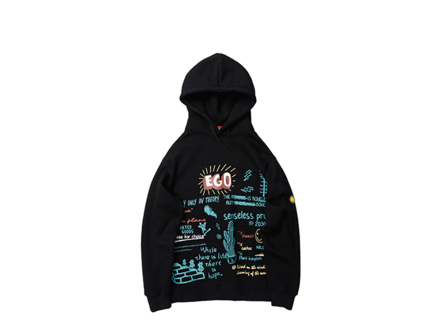 Winter Hoodie with Funny Graffiti Print