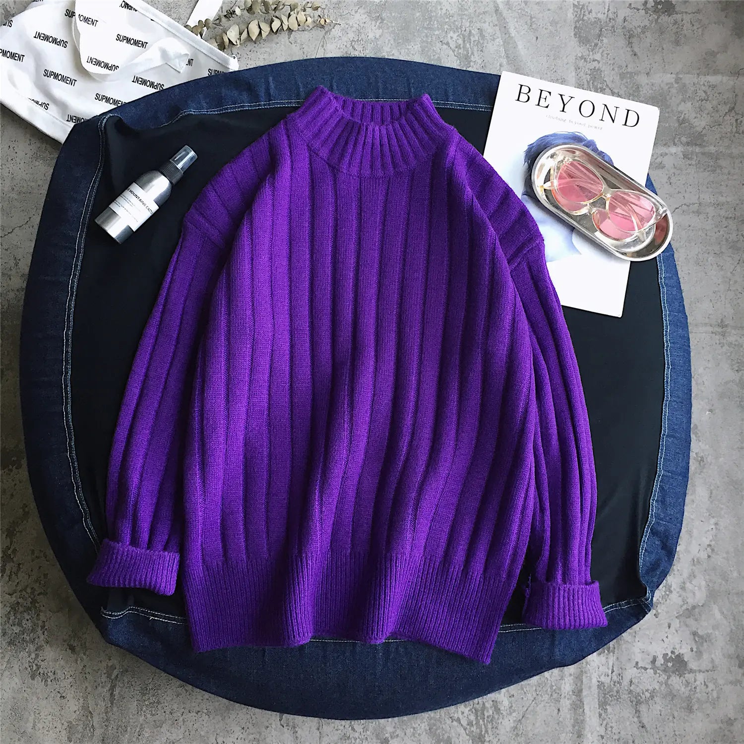 Chic High Neck Striped Sweater for Fall/Winter