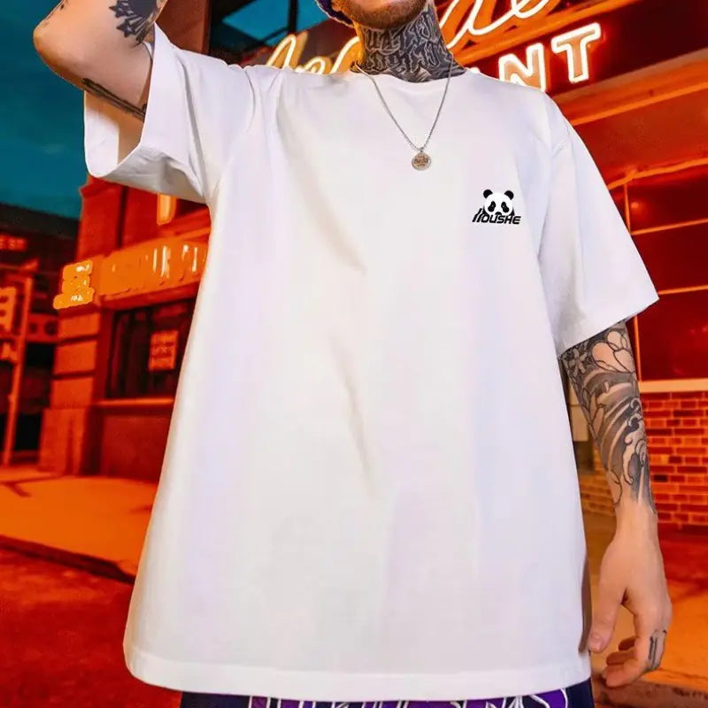 M-8XL Oversized Black and White Panda T-Shirt for Men