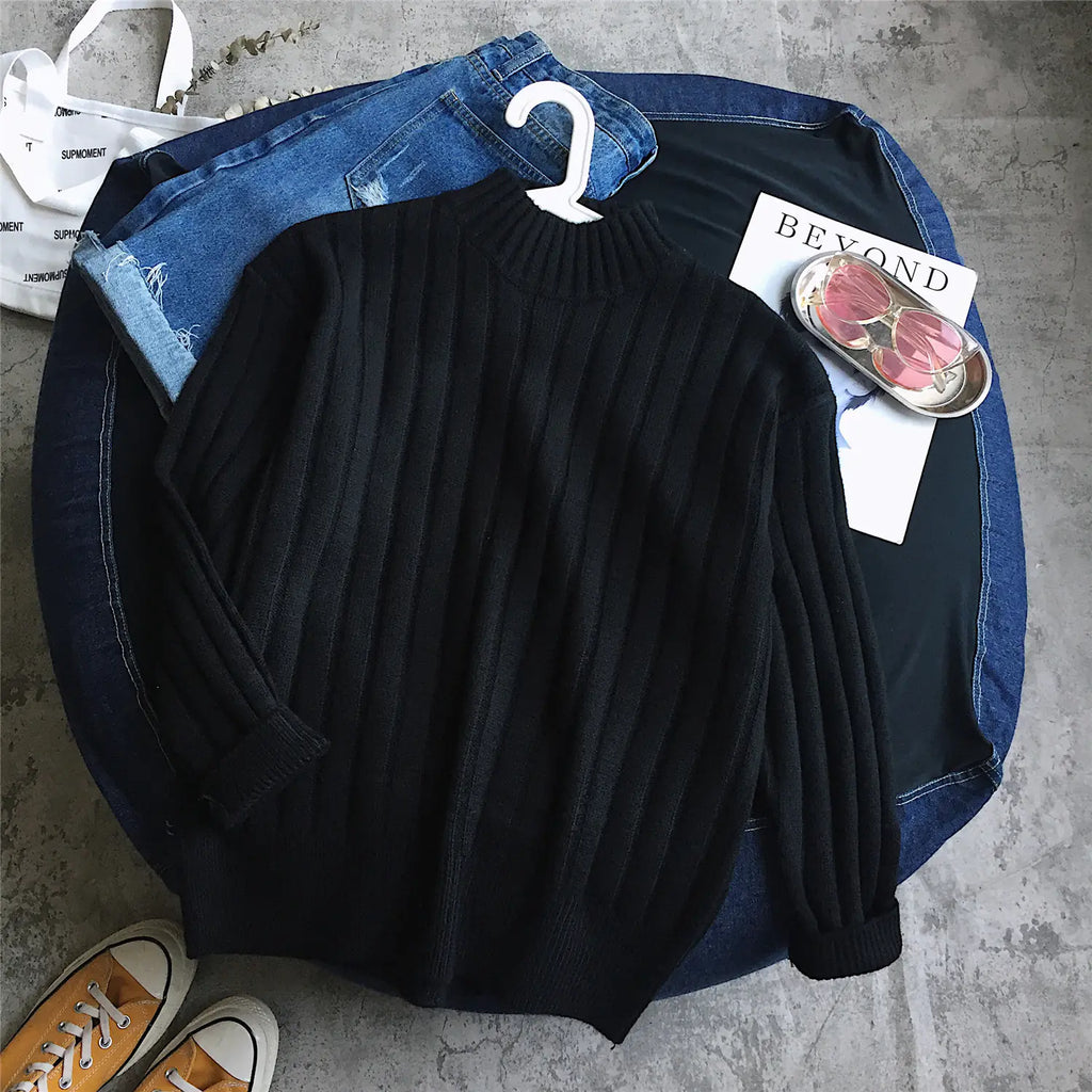 Chic High Neck Striped Sweater for Fall/Winter