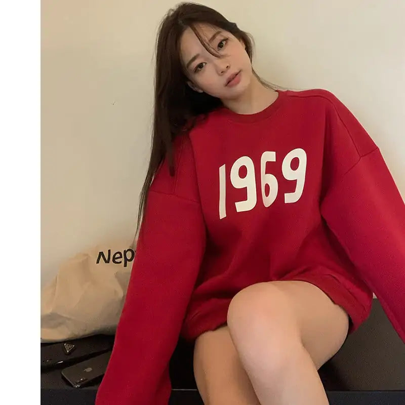 Women's Printed Loose Round Neck Pullover Sweater