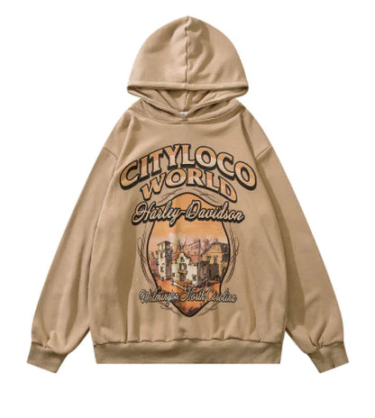 Retro High Street Hip Hop Cartoon Foam Print Hoodie