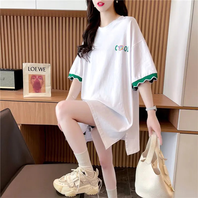 Patchwork Print Oversized Women's Casual T-Shirts