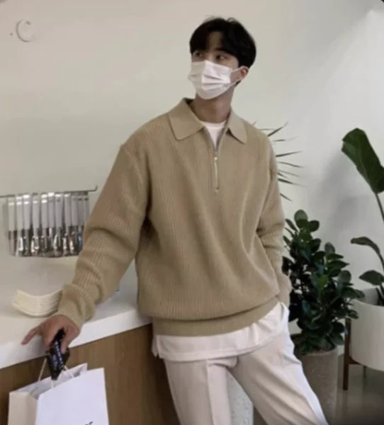 Men's Half-Zip Striped Polo Sweater