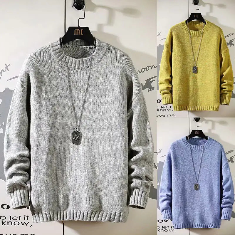Korean Style Men's Crew Neck Sweater for Autumn