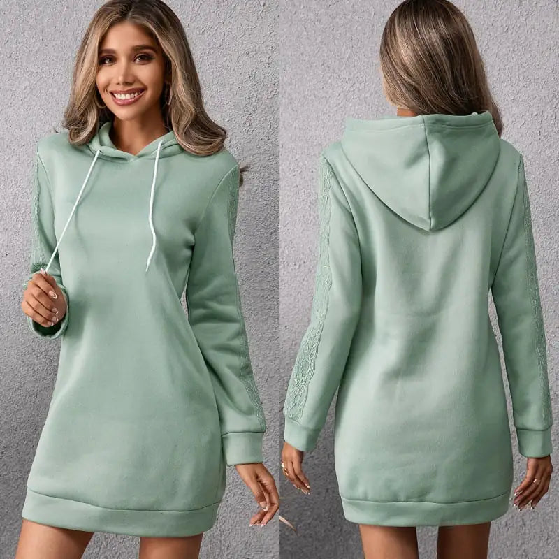Women's Mid-Length Hooded Sweater in Solid Colors