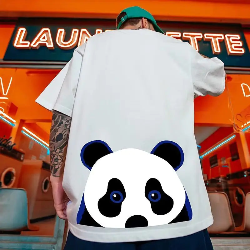 M-8XL Oversized Black and White Panda T-Shirt for Men