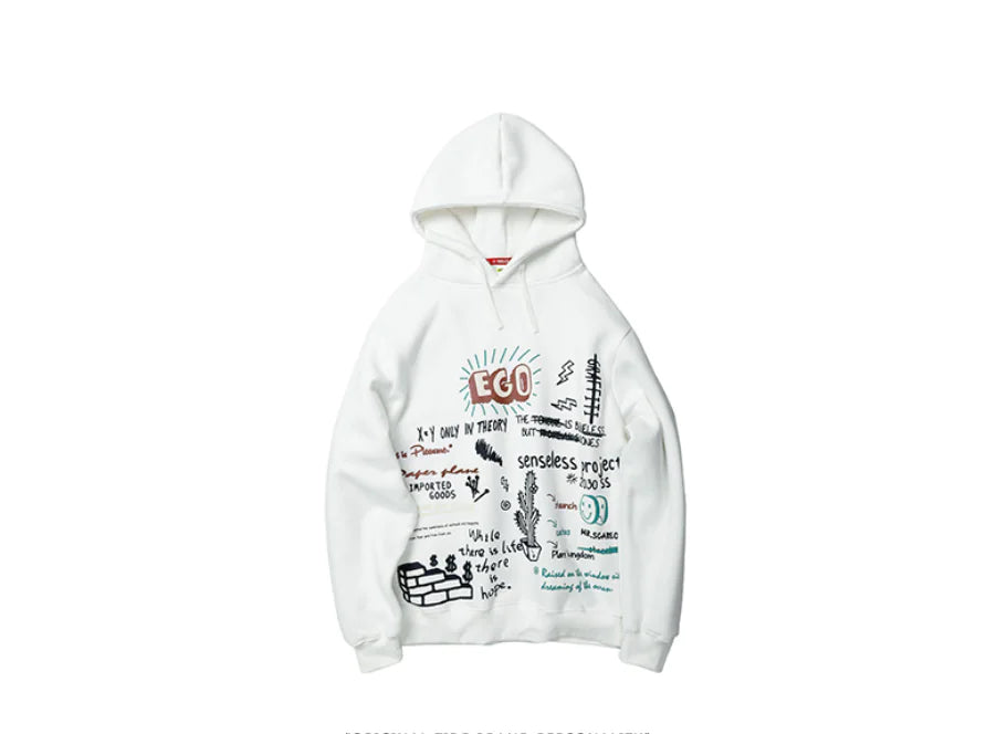 Winter Hoodie with Funny Graffiti Print