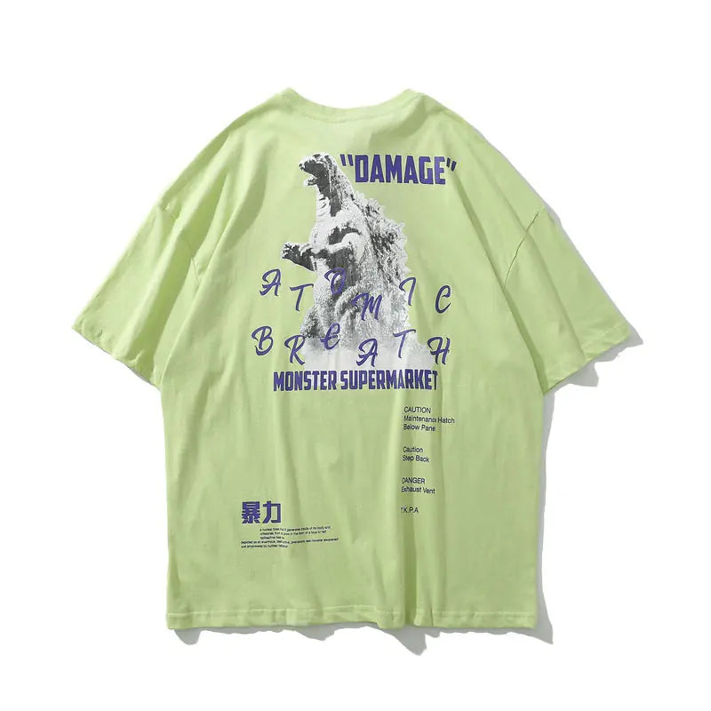 Men's Loose Fit Cotton T-Shirt with Godzilla Print