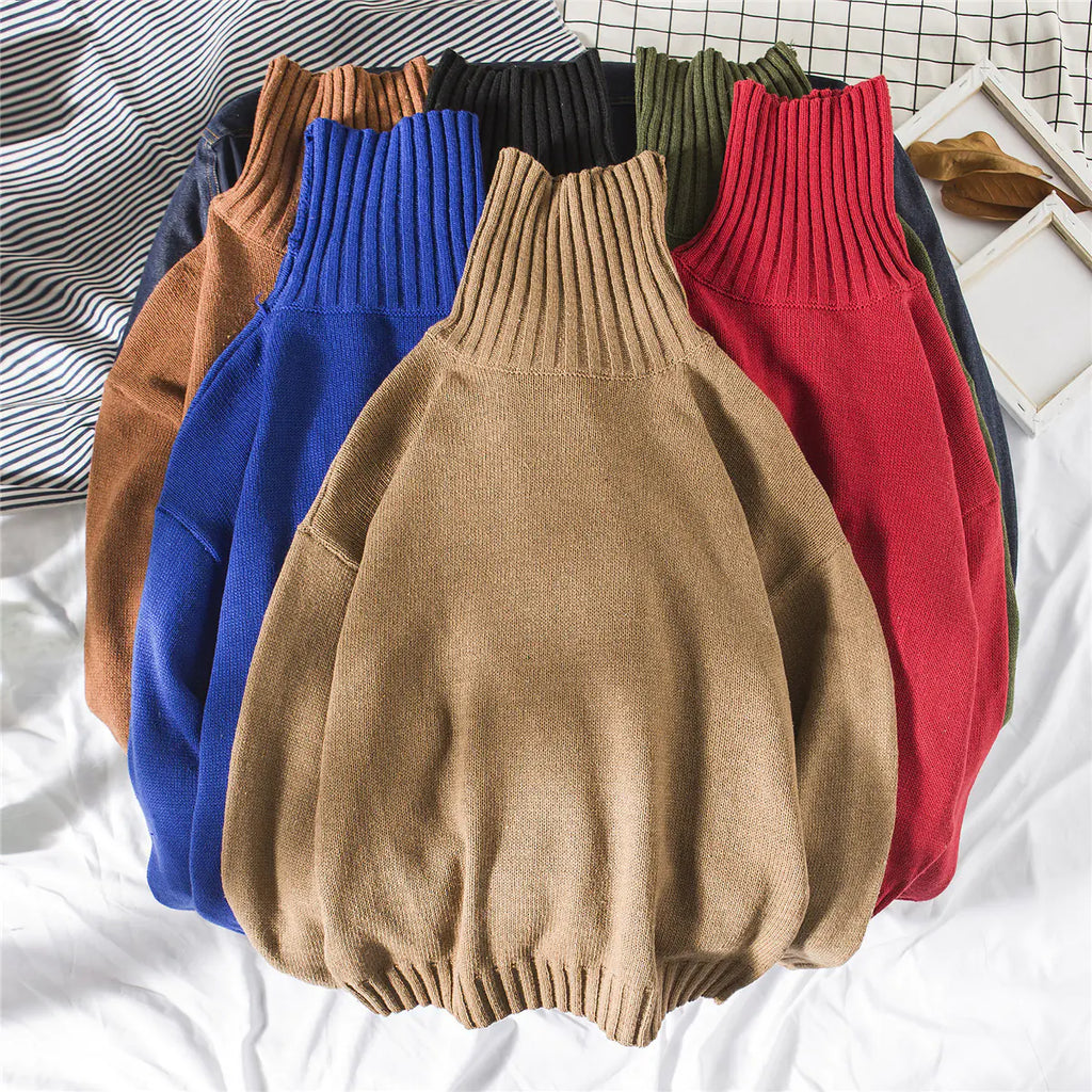 Men's Korean Style High Neck Loose Knit Sweater