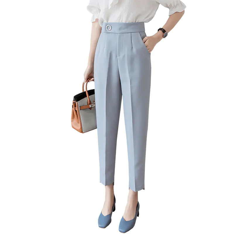 High Waist Cropped Chiffon Loose Straight Trousers