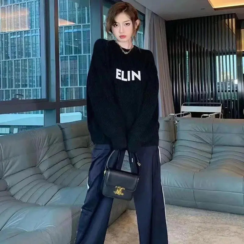 Olive Green Women's Loose Round Neck Knitted Sweater