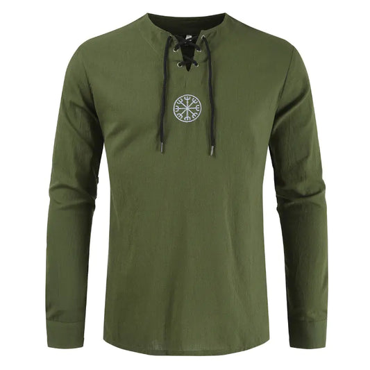 Embroidered Long-Sleeved Cotton Linen Tether Shirt