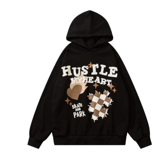 Retro High Street Hip Hop Cartoon Foam Print Hoodie