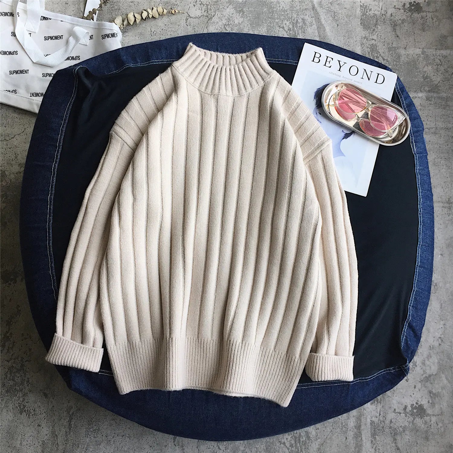 Chic High Neck Striped Sweater for Fall/Winter