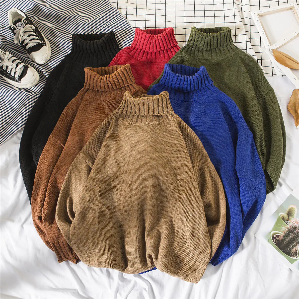 Men's Korean Style High Neck Loose Knit Sweater